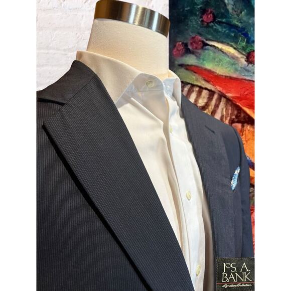 Jos A Bank Signature 42L Navy Blue Micro Pinstripe Silk Wool Blazer Suit Jacket - Picture 4 of 14
